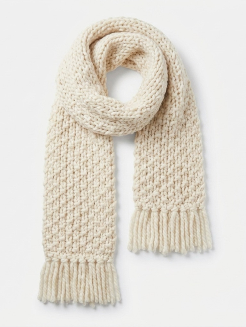 Soft Cream Chunky Knit Fringe Scarf - Women